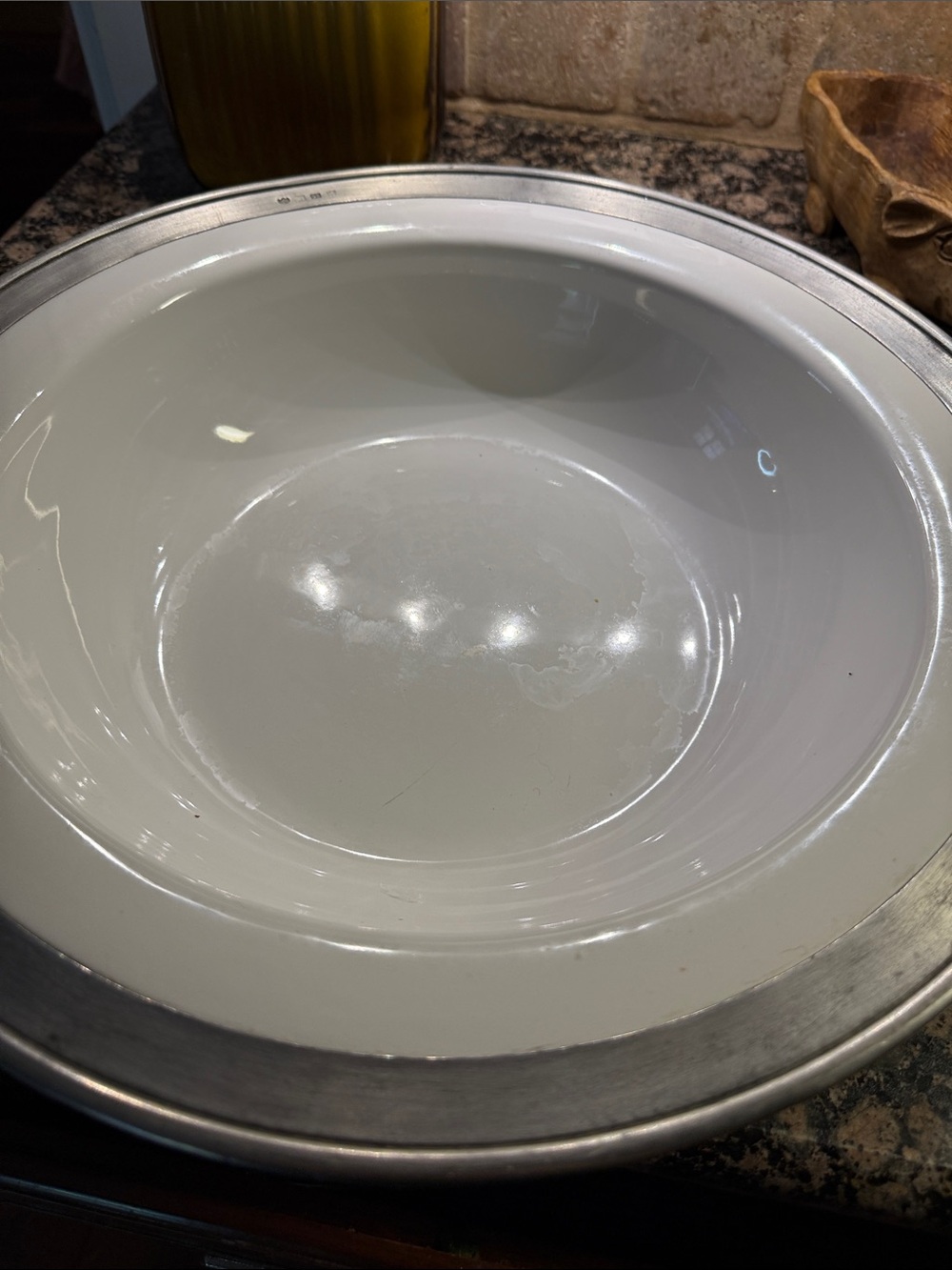 ConvictioWhite Ceramic Serving Bowl with Stainless Rim -  huge.  Perfect
